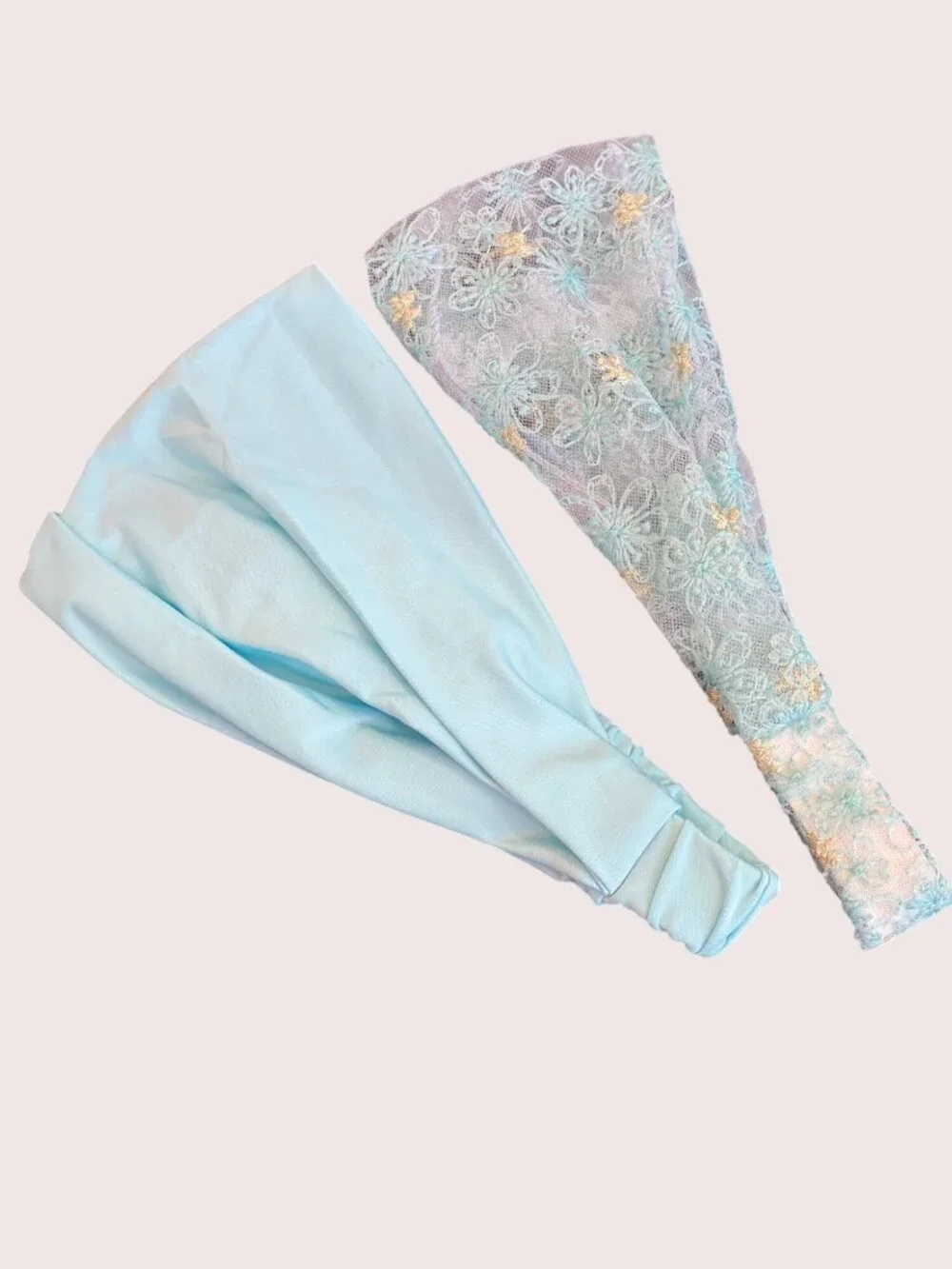2 Fabric Headband Elastic Back Wear Wide Thin Hair  Blue Pastel Coquette NEW